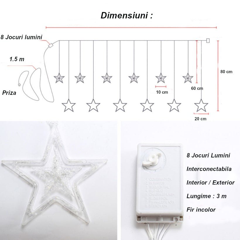 Instalatie Craciun, perdea luminoasa ploaie de stele, pentru interior sau exterior, interconectabila, 3 metri, lumini LED, albastru - BUZ.RO