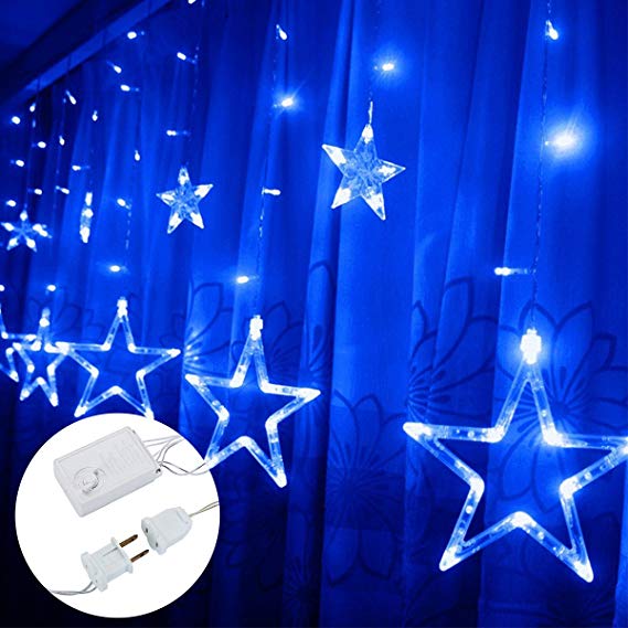 Instalatie Craciun, perdea luminoasa ploaie de stele, pentru interior sau exterior, interconectabila, 3 metri, lumini LED, albastru - BUZ.RO