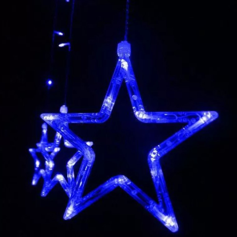 Instalatie Craciun, perdea luminoasa ploaie de stele, pentru interior sau exterior, interconectabila, 3 metri, lumini LED, albastru