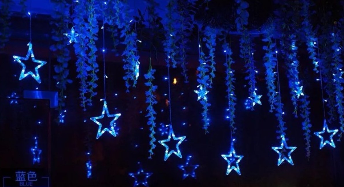 Instalatie Craciun, perdea luminoasa ploaie de stele, pentru interior sau exterior, interconectabila, 3 metri, lumini LED, albastru