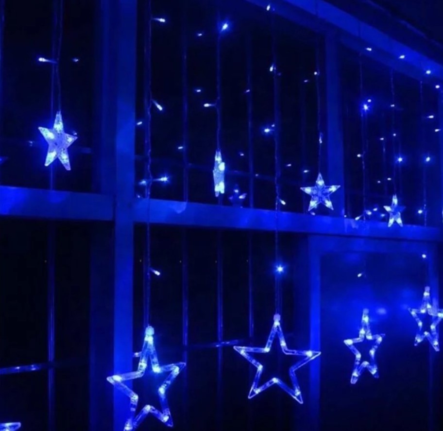 Instalatie Craciun, perdea luminoasa ploaie de stele, pentru interior sau exterior, interconectabila, 3 metri, lumini LED, albastru