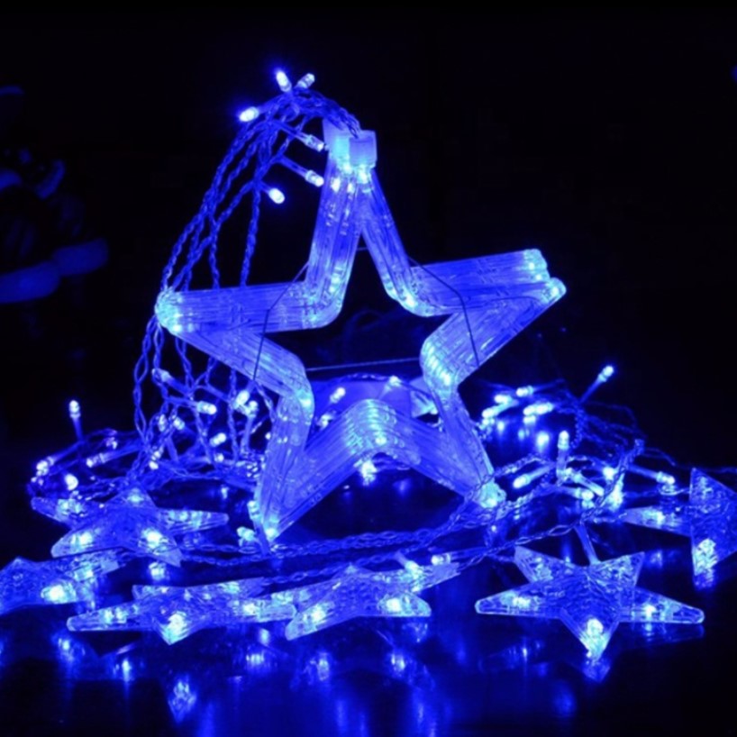 Instalatie Craciun, perdea luminoasa ploaie de stele, pentru interior sau exterior, interconectabila, 3 metri, lumini LED, albastru