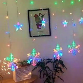 Instalatie craciun,perdea cu fulgi si stele,multicolora - BUZ.RO