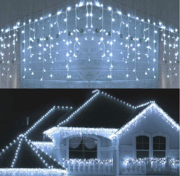 Instalatie franjuri exterior, 8 Metri luminosi 252 leduri, 8 jocuri de lumini, alb rece