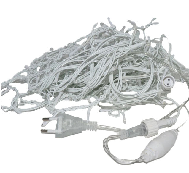 Instalatie franjuri exterior, 8 Metri luminosi 252 leduri, 8 jocuri de lumini, alb rece