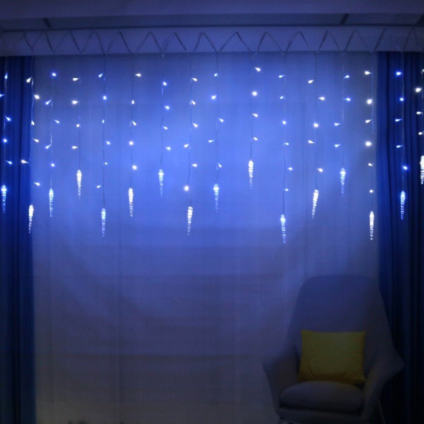 Instalatie luminoasa, Craciun, perdea de lumini, sloi de gheata, turturi, interconectabila, 3 metri, 250V, alb rece cu albastru - BUZ.RO