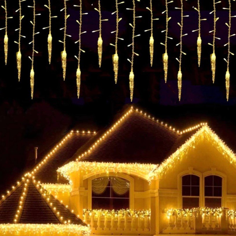 Instalatie luminoasa, pentru Craciun, perdea de lumini, sloi de gheata, turturi, interconectabila, 3 metri, alb cald - BUZ.RO