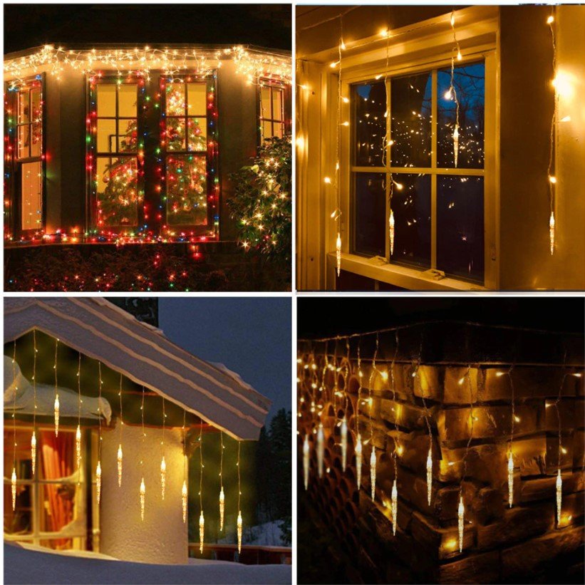 Instalatie luminoasa, pentru Craciun, perdea de lumini, sloi de gheata, turturi, interconectabila, 3 metri, alb cald - BUZ.RO