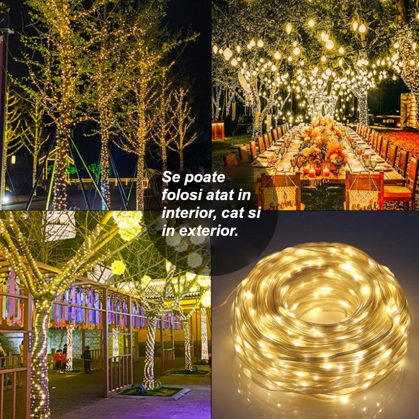Instalatie pentru craciun, luminoasa, 20 metri, 200 leduri, pentru interior sau exterior, alb cald