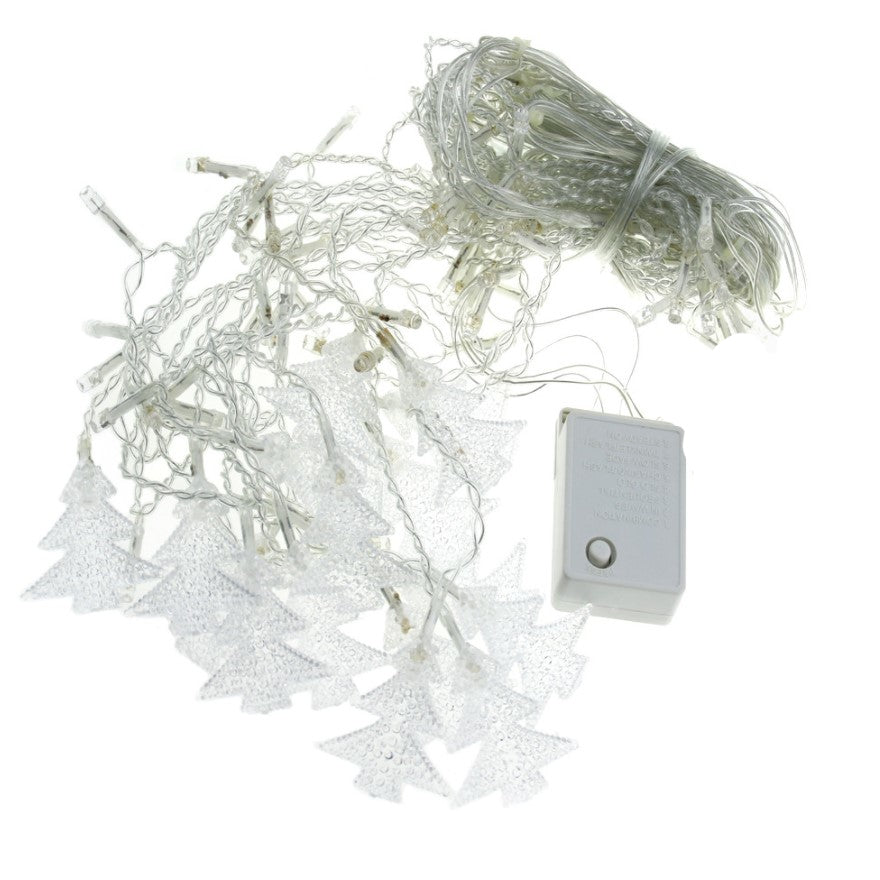 Instalatie pentru Craciun, perdea luminoasa, cu braduti, 3.5 metri, lumini LED, pentru interior, alb cald, buz