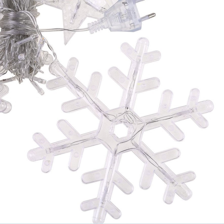 Instalatie Craciun, perdea luminoasa, cu fulgI, stele, alb rece , 3.5 metri, 8 jocuri de lumini, 220V, interconectabila