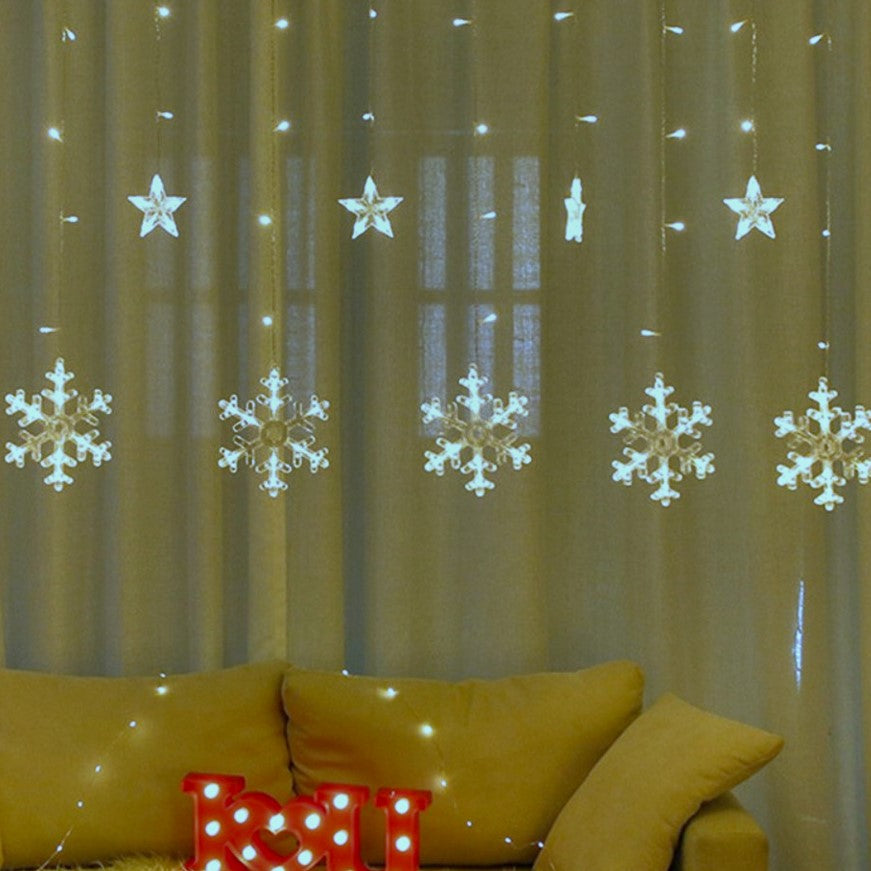 Instalatie Craciun, perdea luminoasa, cu fulgI, stele, alb rece , 3.5 metri, 8 jocuri de lumini, 220V, interconectabila