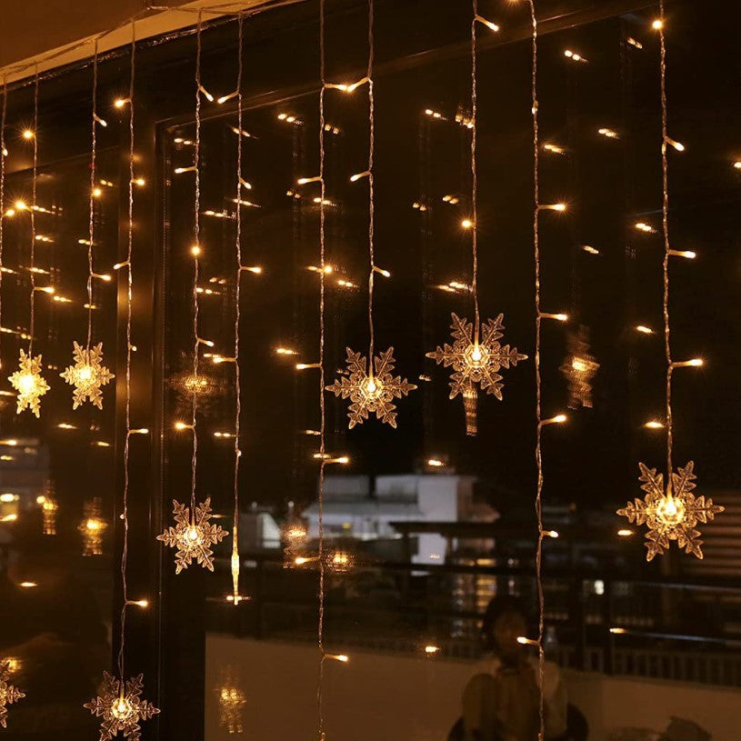Instalatie craciun, ploaie de fulgi, instalatie perdea, 3.5 metri, lumini LED, interior, exterior, alb cald