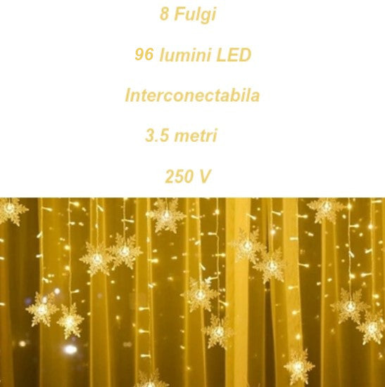Instalatie craciun, ploaie de fulgi, instalatie perdea, 3.5 metri, lumini LED, interior, exterior, alb cald
