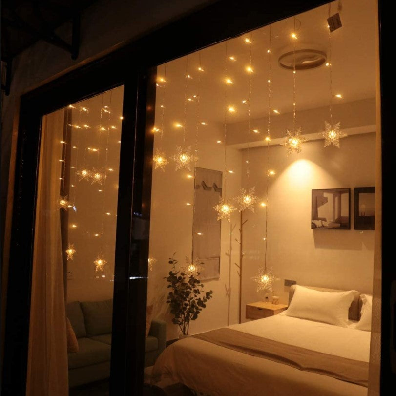 Instalatie craciun, ploaie de fulgi, instalatie perdea, 3.5 metri, lumini LED, interior, exterior, alb cald