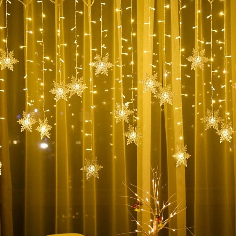 Instalatie craciun, ploaie de fulgi, instalatie perdea, 3.5 metri, lumini LED, interior, exterior, alb cald