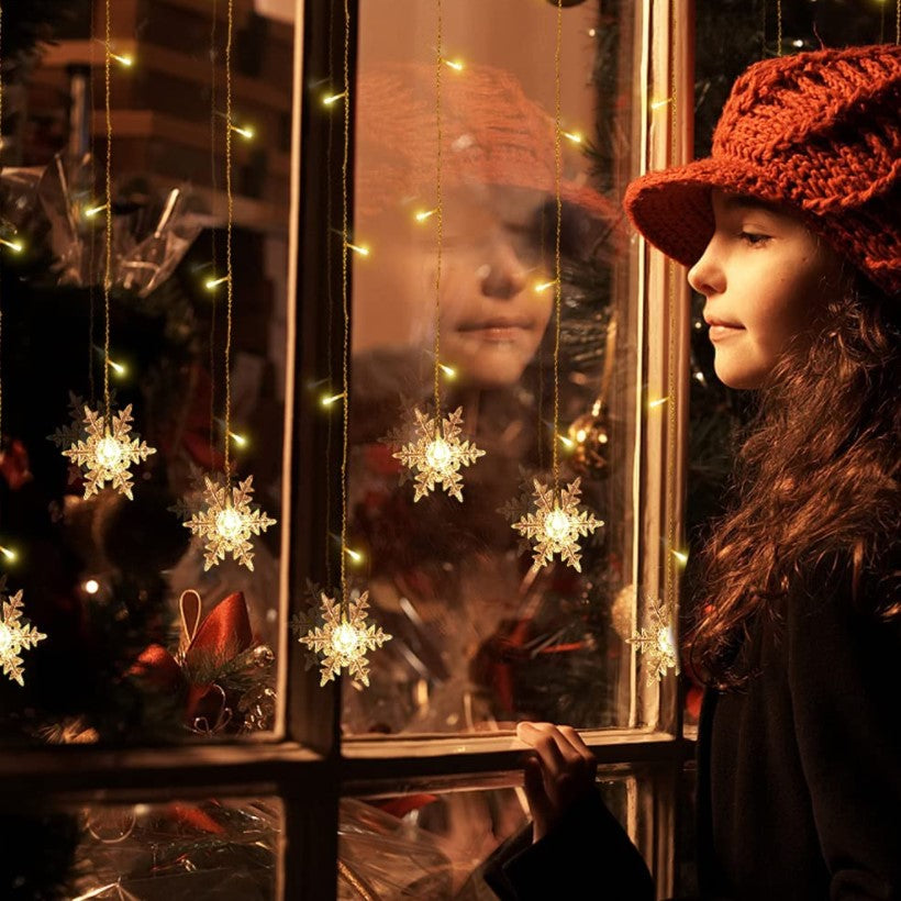 Instalatie craciun, ploaie de fulgi, instalatie perdea, 3.5 metri, lumini LED, interior, exterior, alb cald