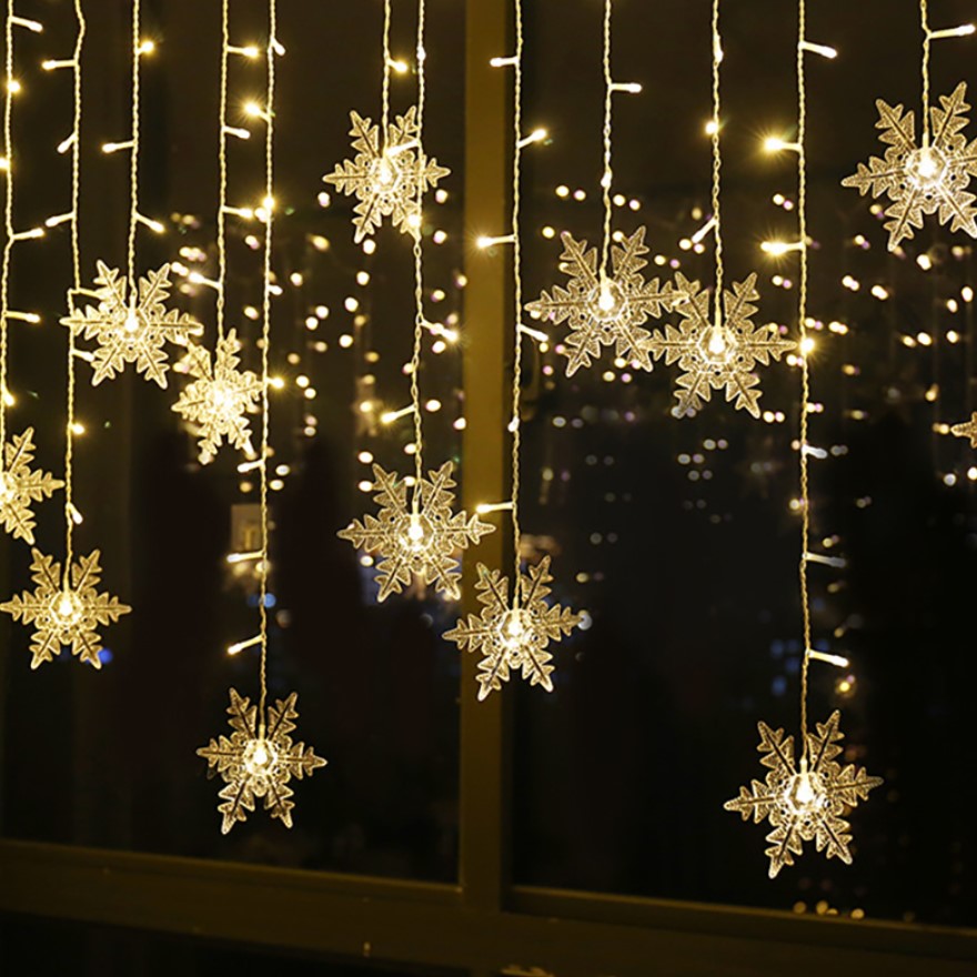 Instalatie craciun, ploaie de fulgi, instalatie perdea, 3.5 metri, lumini LED, interior, exterior, alb cald