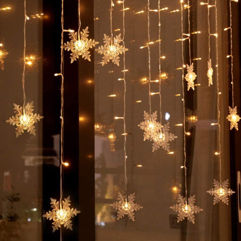 Instalatie pentru Craciun, perdea luminoasa, ploaie de fulgi, 5 metri, lumini LED, pentru interior sau exterior, alb cald