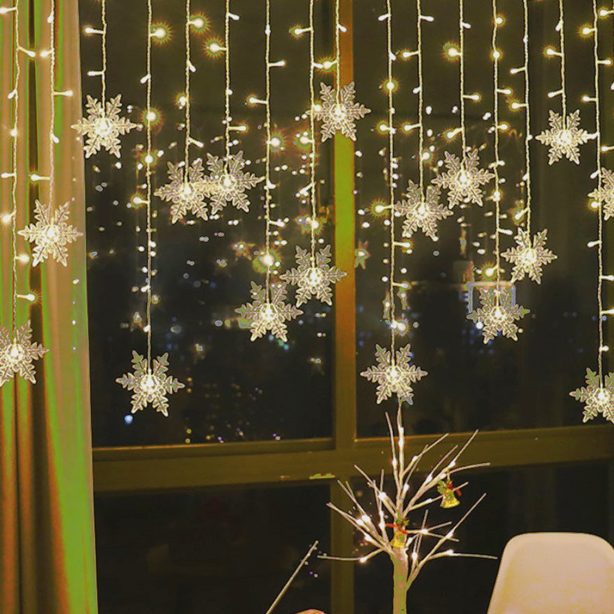 Instalatie pentru Craciun, perdea luminoasa, ploaie de fulgi, 5 metri, lumini LED, pentru interior sau exterior, alb rece