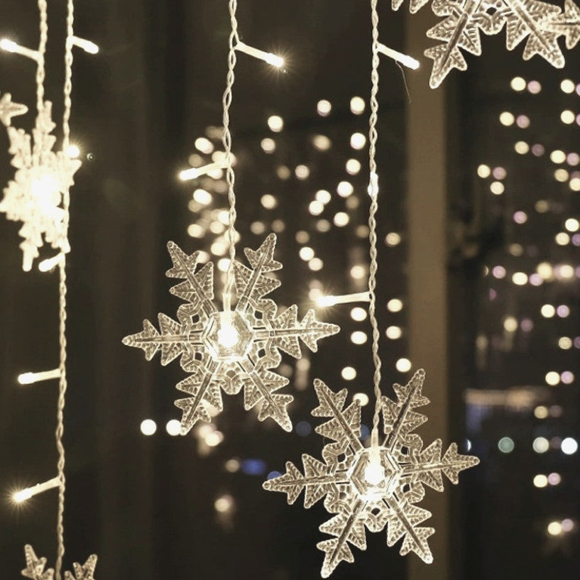 Instalatie pentru Craciun, perdea luminoasa, ploaie de fulgi, 5 metri, lumini LED, pentru interior sau exterior, alb rece