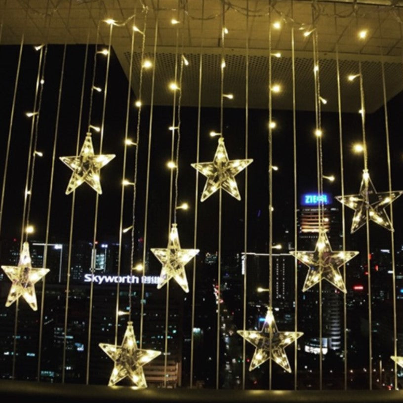 Instalatie pentru Craciun, perdea luminoasa, ploaie de stele, 3.5 metri, pentru interior, lumini LED, alb cald