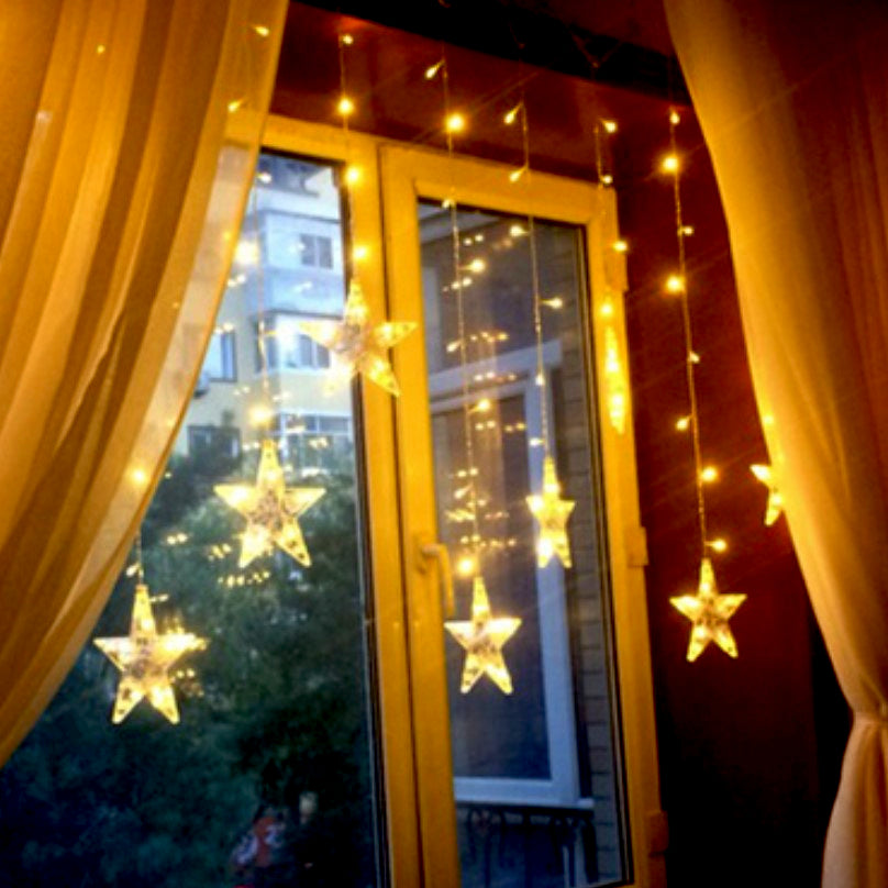 Instalatie pentru Craciun, perdea luminoasa, ploaie de stele, 3.5 metri, pentru interior, lumini LED, alb cald