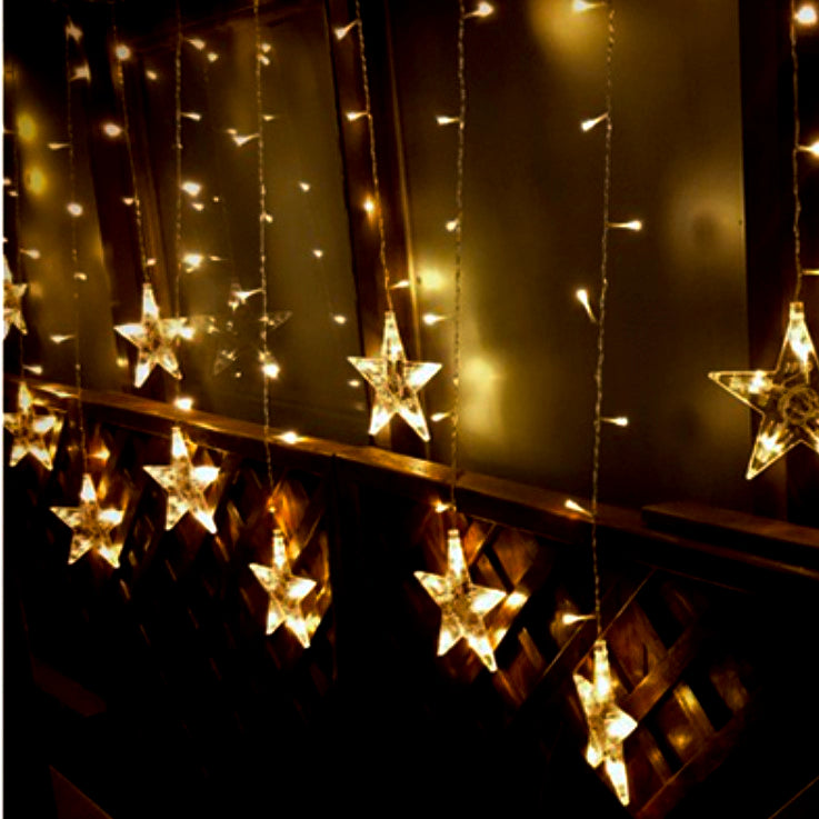 Instalatie pentru Craciun, perdea luminoasa, ploaie de stele, 3.5 metri, pentru interior, lumini LED, alb cald