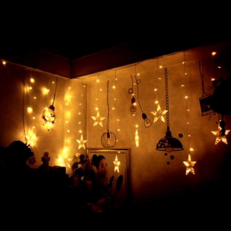 Instalatie pentru Craciun, perdea luminoasa, ploaie de stele, 3.5 metri, pentru interior sau exterior, lumini LED, alb cald