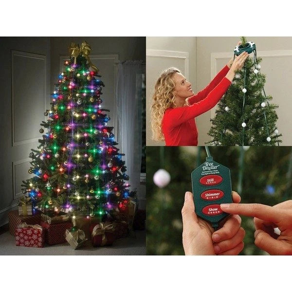Instalatie tip ploaie pentru bradul de Craciun, multicolora, tip perdea cu telecomanda