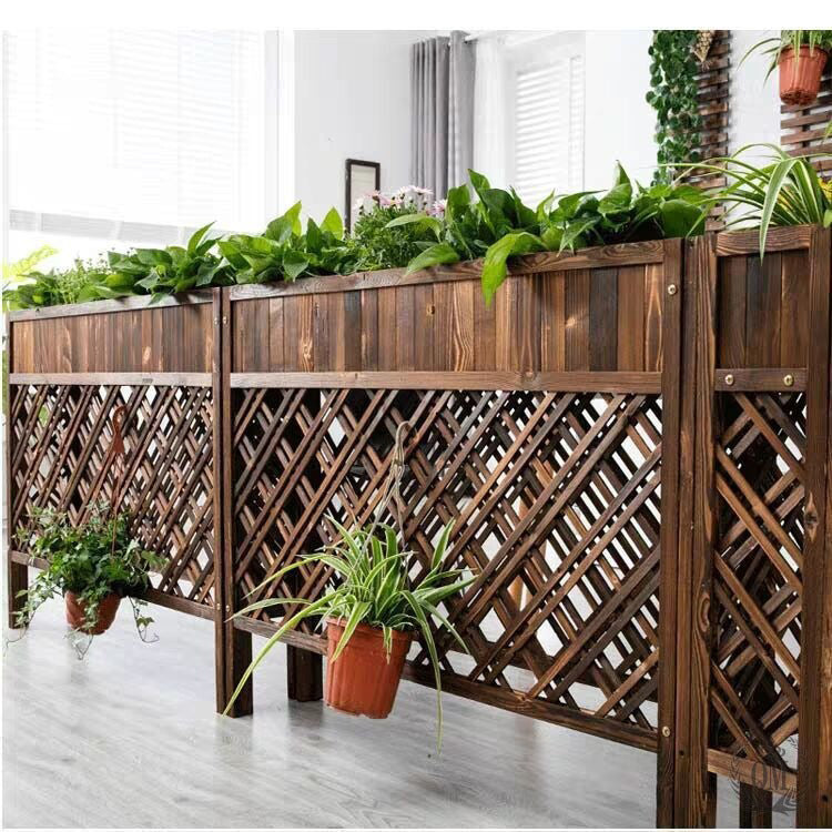 Jardiniera, jardiniera flori, de gradina, terasa, din lemn, maro inchis, 140x120x30 cm