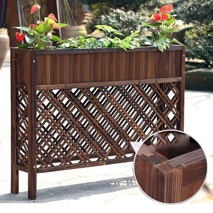 Jardiniera, jardiniera flori, de gradina, terasa, din lemn, maro inchis, 140x120x30 cm