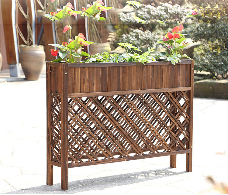 Jardiniera, jardiniera flori, de gradina, terasa, din lemn, maro inchis, 140x120x30 cm