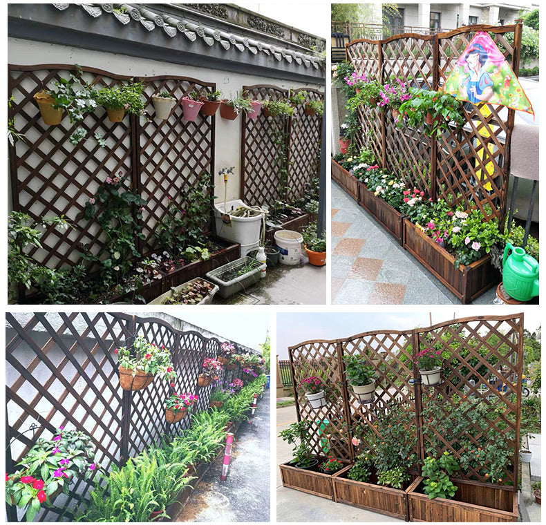 Jardiniera, spalier, Suport flori, de gradina, terasa, din lemn, maro inchis, 180 cm