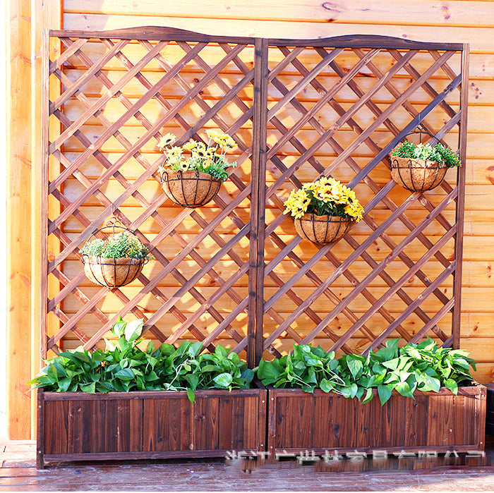 Jardiniera, spalier, Suport flori, de gradina, terasa, din lemn, maro inchis, 180 cm