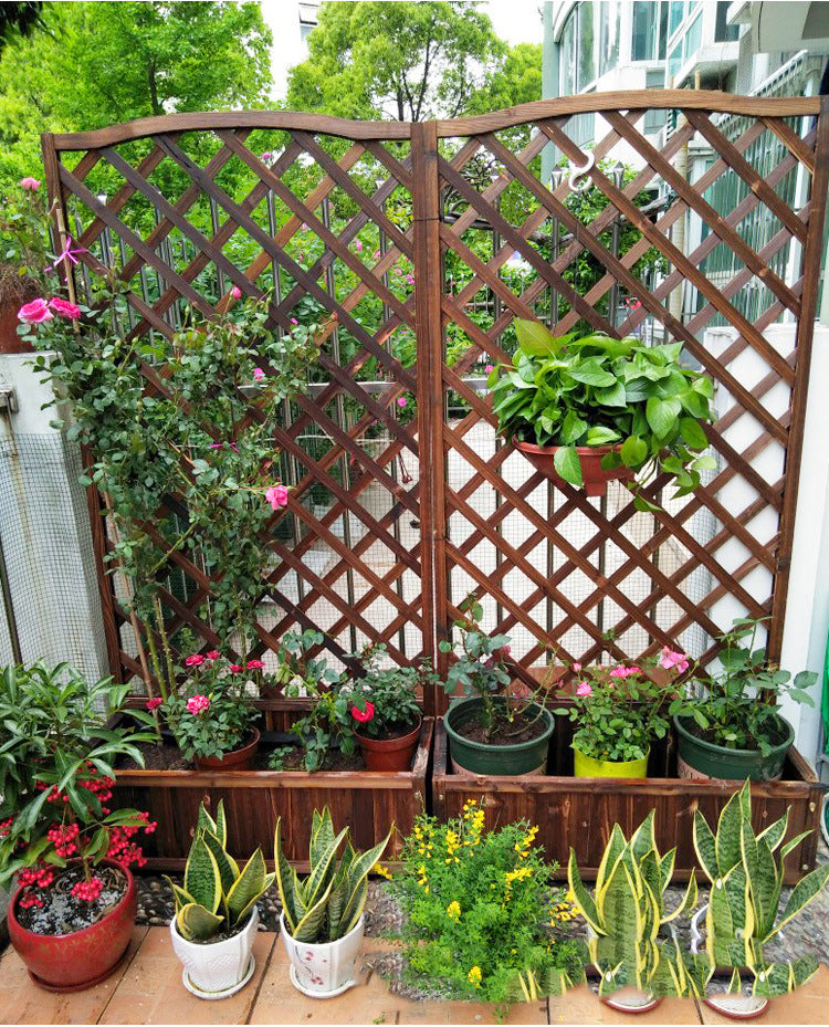 Jardiniera, spalier, Suport flori, de gradina, terasa, din lemn, maro inchis, 180 cm