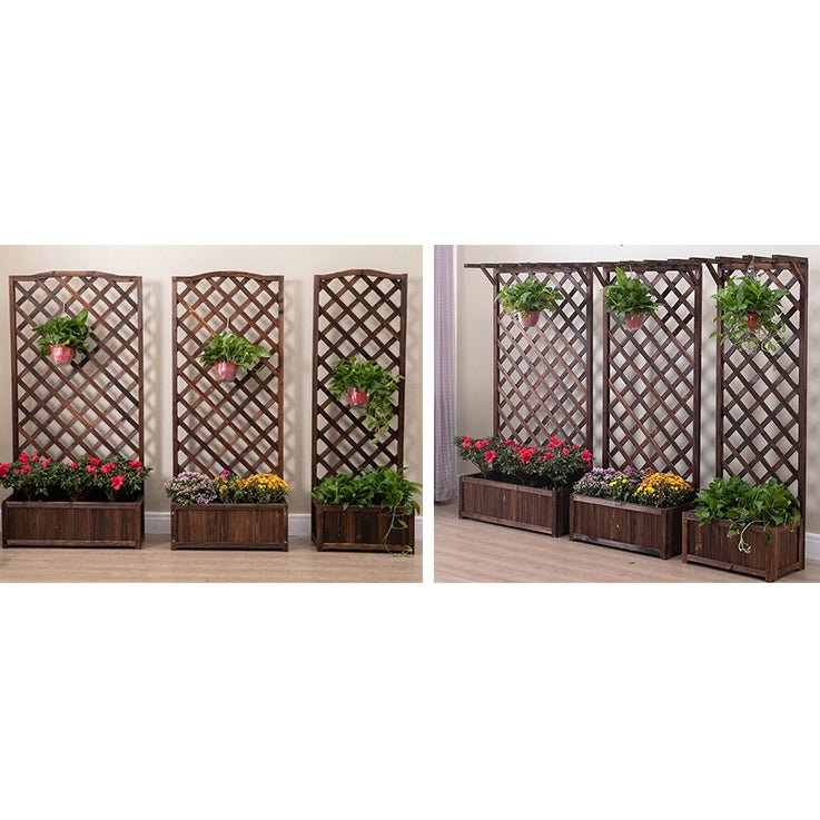 Jardiniera, spalier, Suport flori, de gradina, terasa, din lemn, maro inchis, 180 cm - BUZ.RO