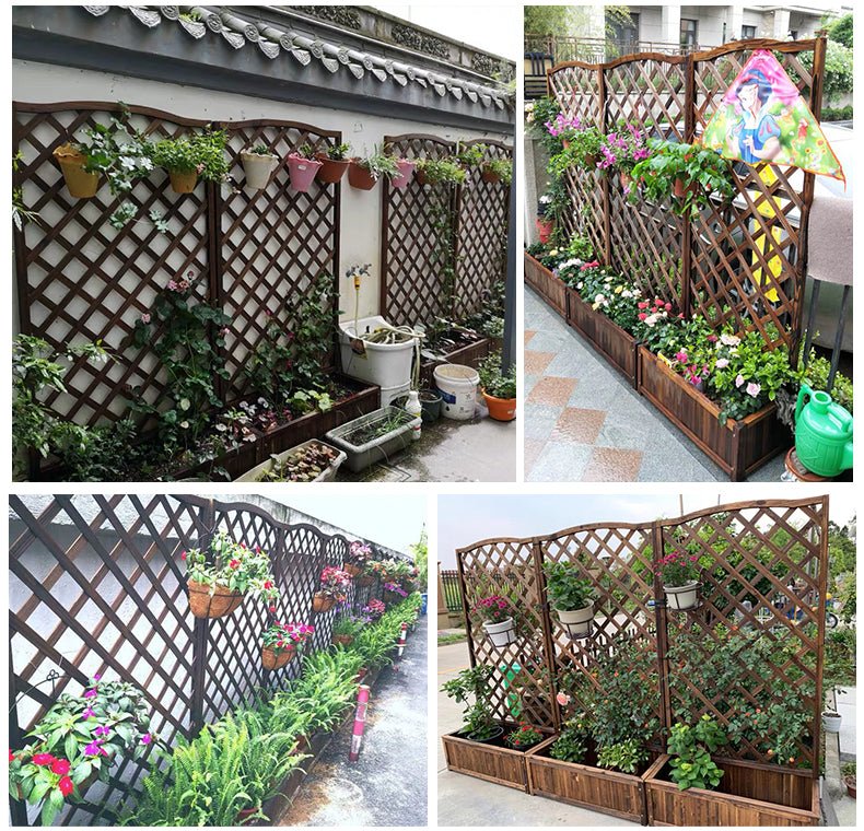 Jardiniera, spalier, Suport flori, de gradina, terasa, din lemn, maro inchis, 180 cm - BUZ.RO
