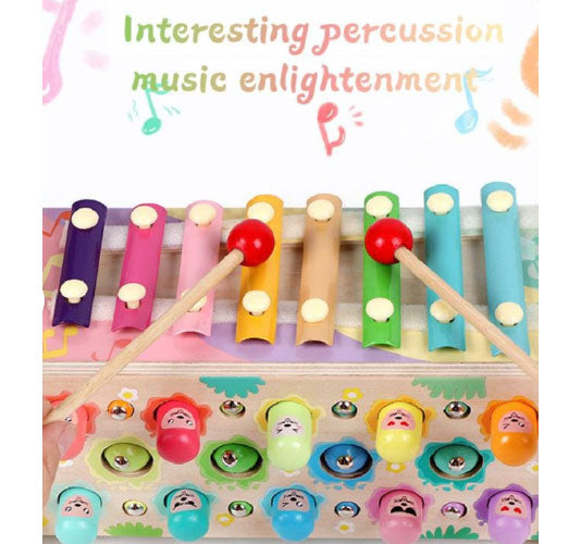 Joc de motricitate, dexteritate, ciocanel, undita, pian, joc de indemanare, din lemn, bufnita