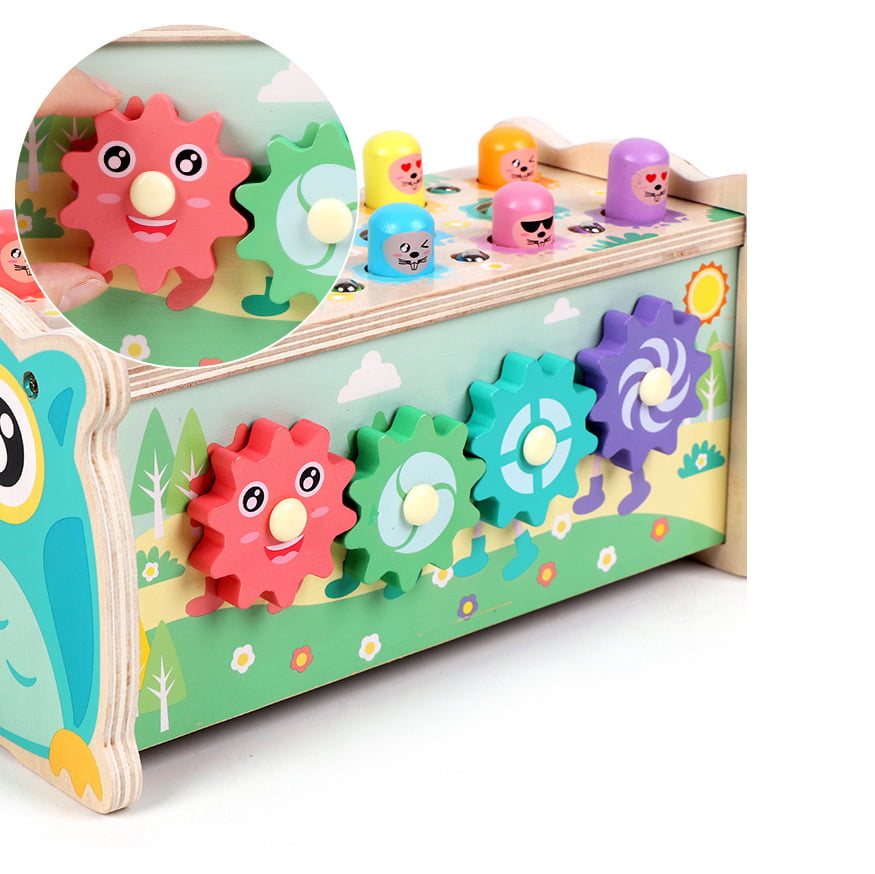 Joc de motricitate, dexteritate, ciocanel, undita, pian, joc de indemanare, din lemn, bufnita