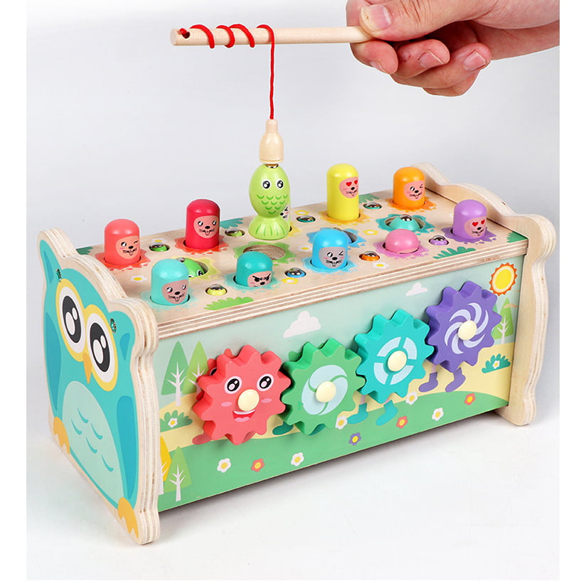 Joc de motricitate, dexteritate, ciocanel, undita, pian, joc de indemanare, din lemn, bufnita