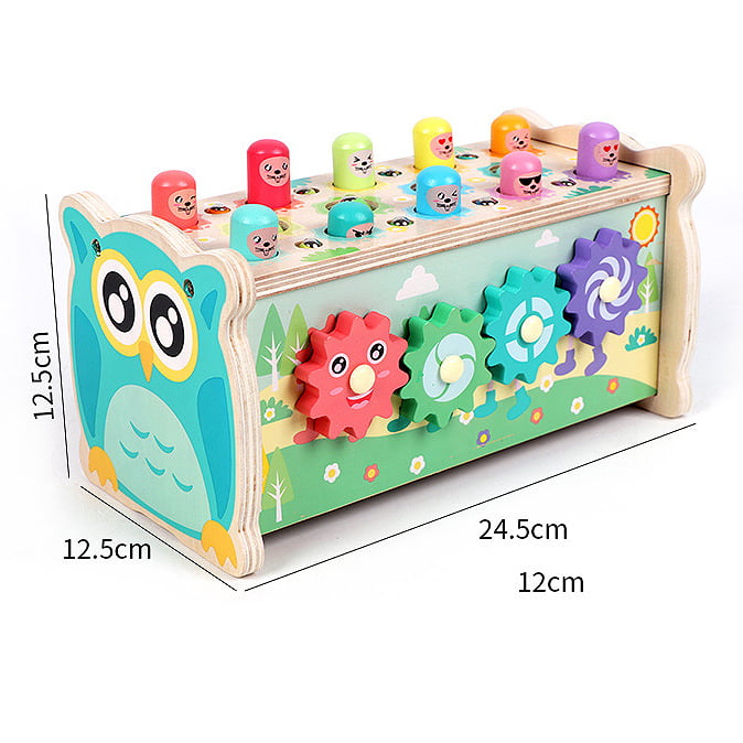 Joc de motricitate, dexteritate, ciocanel, undita, pian, joc de indemanare, din lemn, bufnita