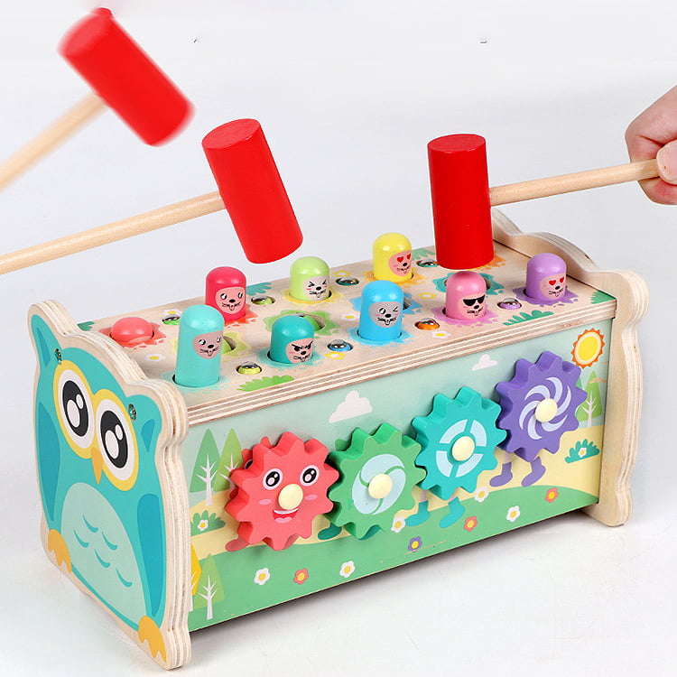 Joc de motricitate, dexteritate, ciocanel, undita, pian, joc de indemanare, din lemn, bufnita