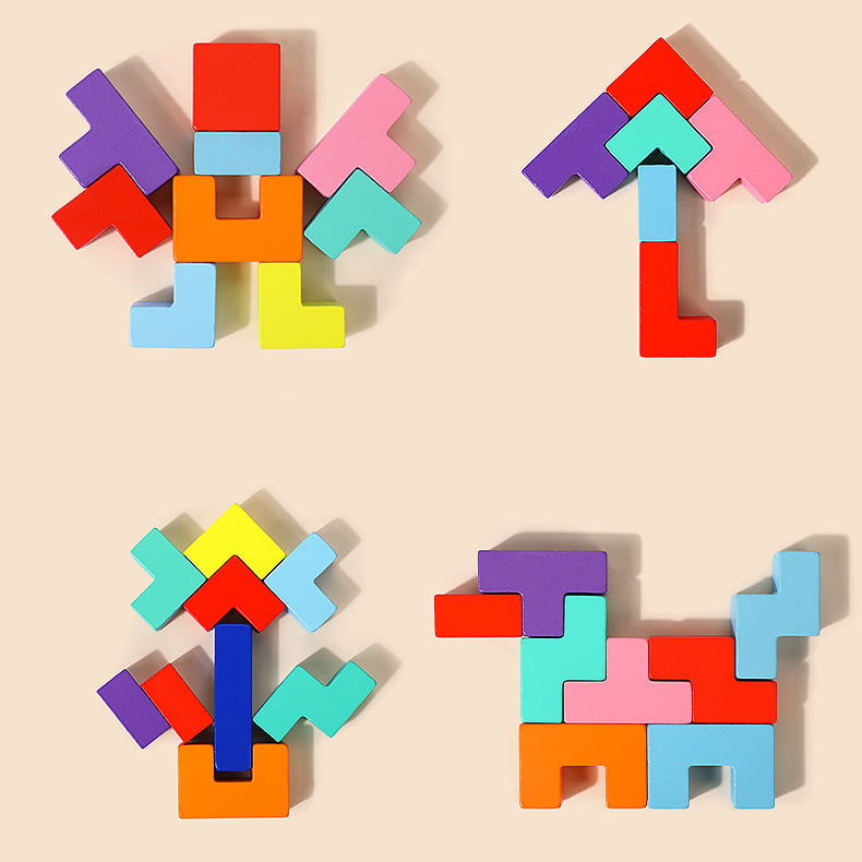 Joc tetris, puzzle lemn, wooden puzzle, 40 piese din lemn, 3D, educativ, dezvolta motricitatea, dexteritatea, 27cm x 18cm