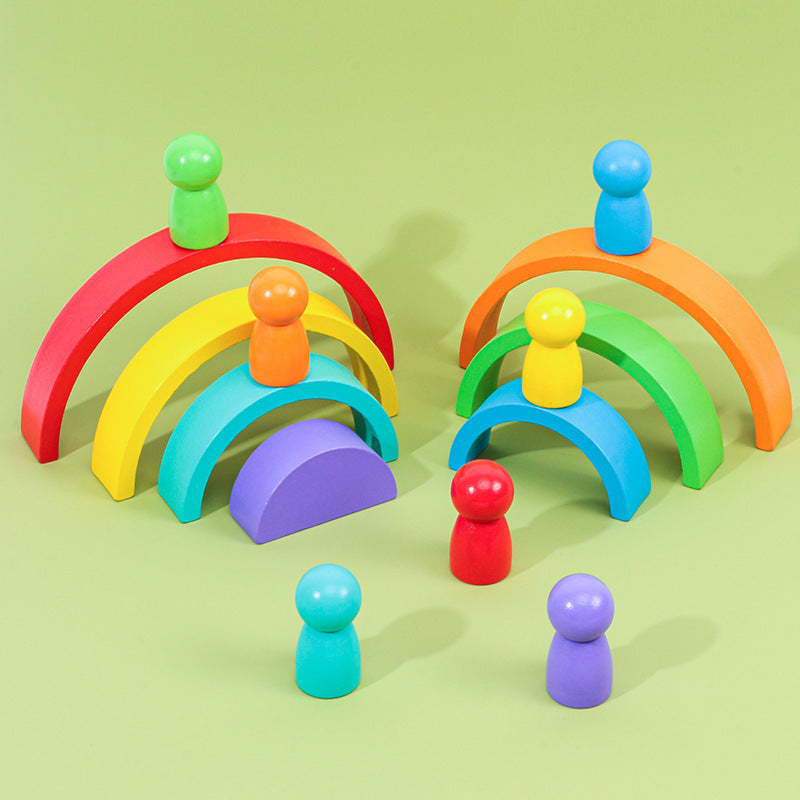 Joc puzzle, jucarie copii, curcubeul magic, Montessori, din lemn, 7 piese, 7 pitici, multicolor