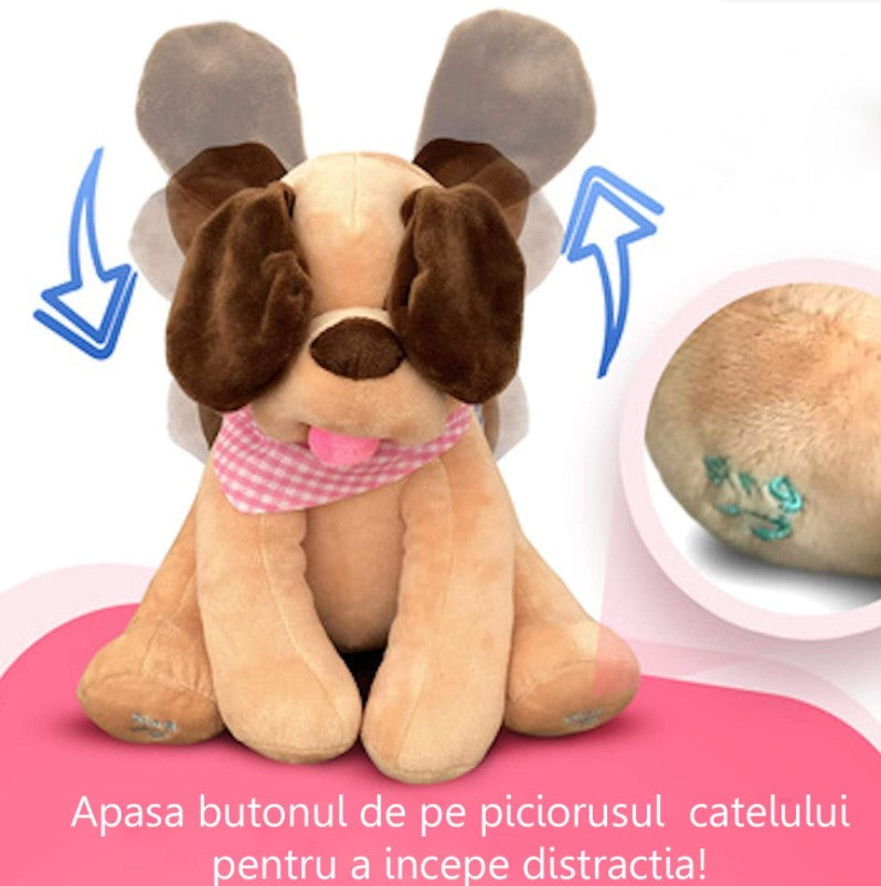 Catel de plus, catel interactiv, peek a boo, v-ati ascunselea, maro, 26 cm