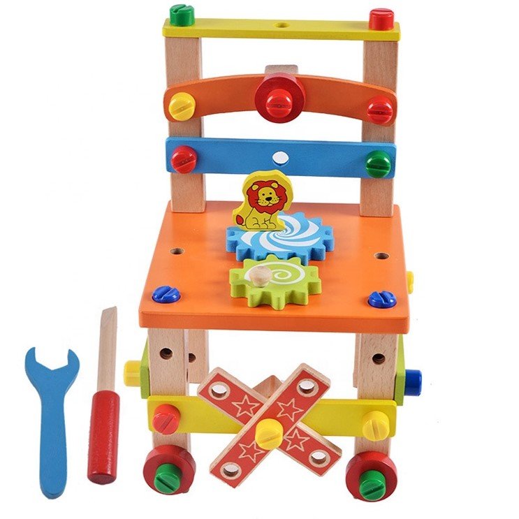 Jucarie din lemn educativa si interactiva, tip scaunel, multifunctional, Montessori, asociere, invatare prin joaca - BUZ.RO
