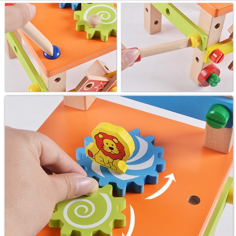 Jucarie din lemn educativa si interactiva, tip scaunel, multifunctional, Montessori, asociere, invatare prin joaca