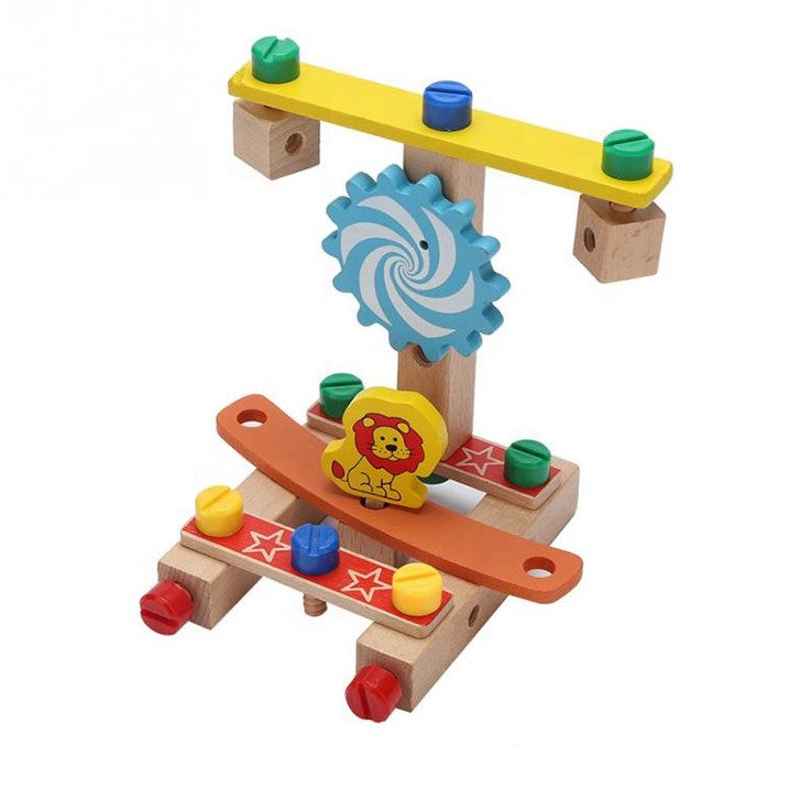 Jucarie din lemn educativa si interactiva, tip scaunel, multifunctional, Montessori, asociere, invatare prin joaca