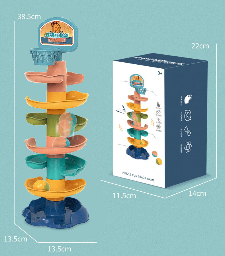 Jucarie interactiva circuit cu bile si cos de basket, 7 nivele, multicolor
